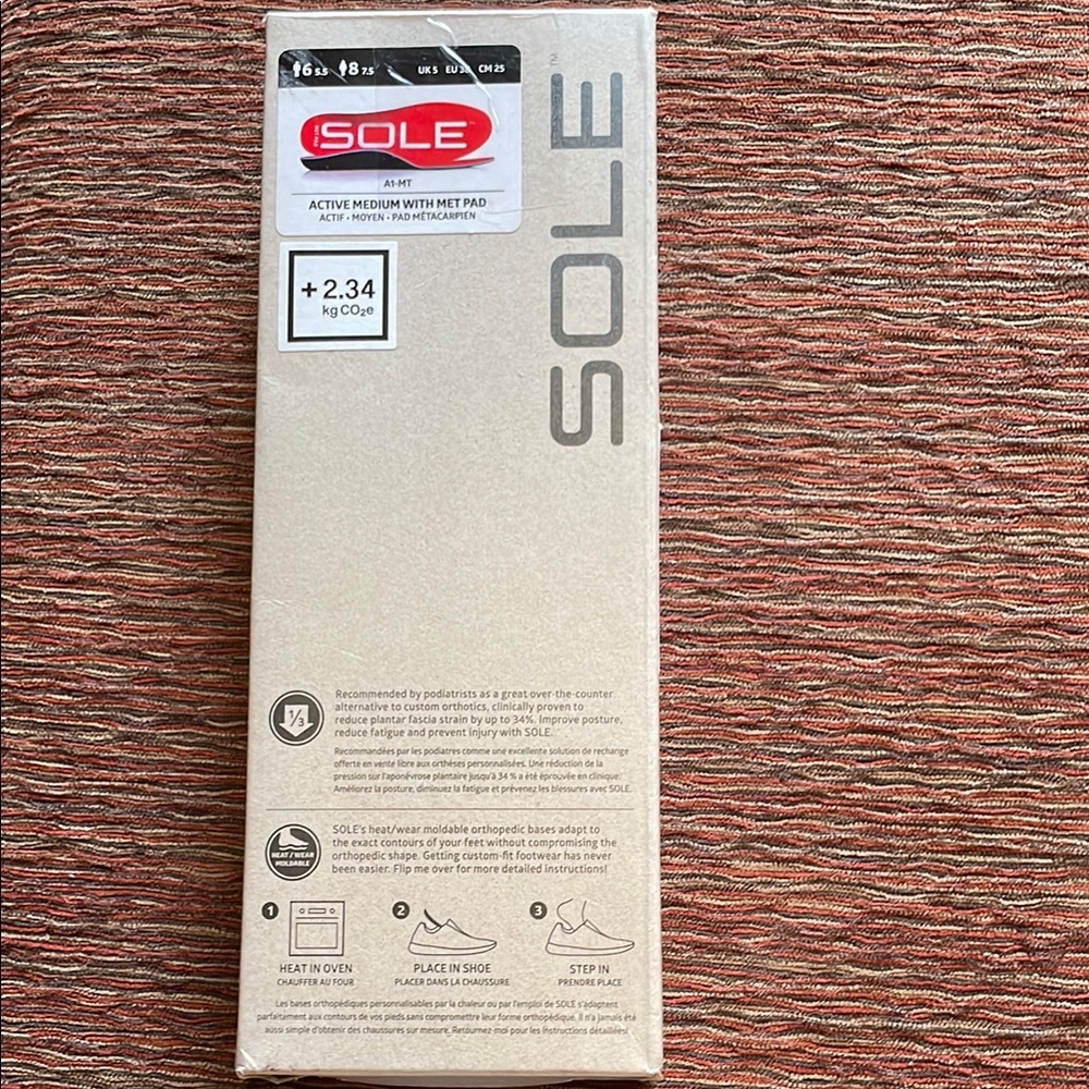 SOLE Shoe Inserts. New In Box. Size Men 6. Women 8.